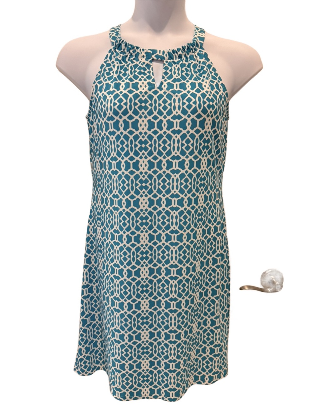 Jude Connally “Lisa” Teal Geometric Halter Mini Dress. Medium.